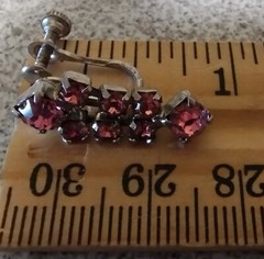 Prong Set Vintage Pink Rhinestones in Silvertone Screwback Earrings. #154