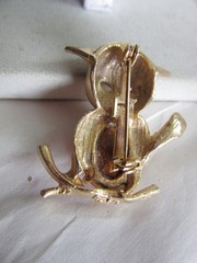 Vintage gold tone Wise Owl rhinestone pin