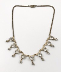 Vintage Art Deco Necklace Antique Gold Tone Clear Rhinestones 15 In. #868