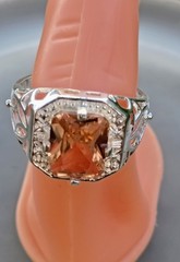 Vintage Silver Toned w/Citrine Colored Stone & Scroll Work On The Sides Size 8