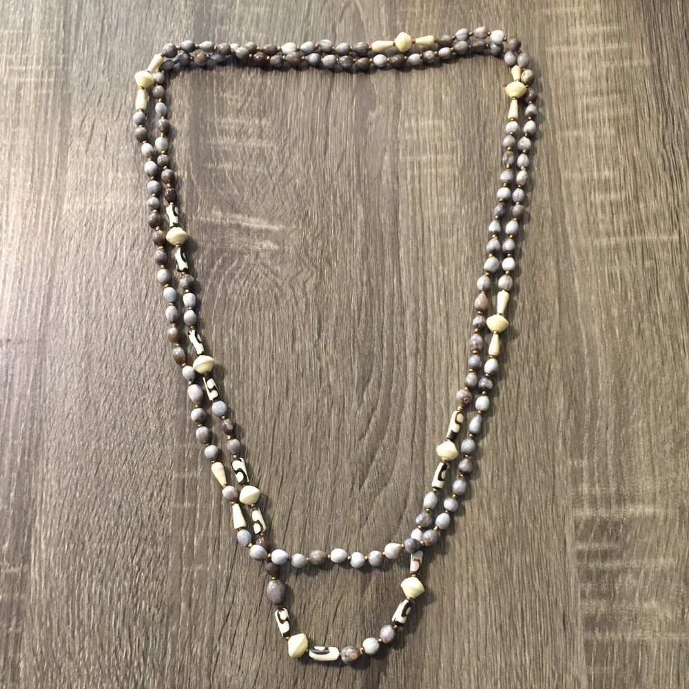 Vintage Long Beaded Necklace Multi-Strand Acrylic Seed Bone Look Bohemian Tribal