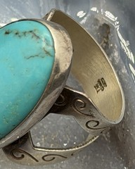 925 Sterling Silver Large Turquoise Ring Handmade Ring Size 9.5 US