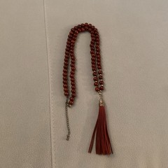 Wood Bead Red Leather Tassel Pendant Necklace