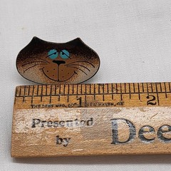 MCM Enamel Copper Cat Pin Brooch Signed Nanci vintage