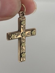 ATQ 1915 Rose Gold Filled Cross Pendant Yellow Gold Flower Accents 1.25″ ANNA