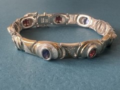 Vintage Thailand Multi Gemstone 14k Gold Plated & Sterling Silver Bracelet 7.5”