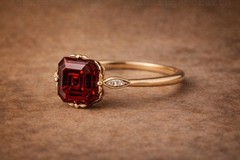 Asscher Cut Garnet Solitaire Engagement Ring, 14K Yellow Gold Finish Gift Ring