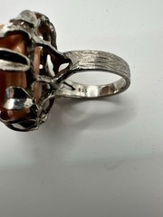 Antique 835 silver And Huge Carved Coral Rose Ring Size 6