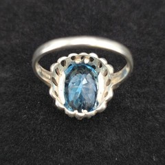 Vtg Sterling Large Blue Topaz Statement Ring 11.25 Kabana Faceted Openwork Crown