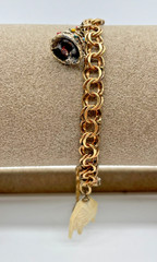 VTG 12K Gold Filled Double Link 7″ Charm Bracelet 2 charms safety chain 12.9g