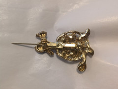 Vintage FRENCH POODLE Gold Tone Costume Jewelry PIN ~ Faux Pearls Red Stones