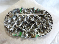 Vintage Antique Metal & Rhinestone Brooch 2 1/2″ x 1 5/8″
