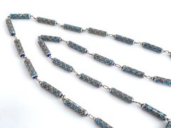 VINTAGE CHINESE EXPORT SILVER & CLOISONNÉ ENAMEL BARREL TUBE LINK NECKLACE 77CM