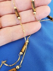 Vintage 14K GOLD Art Deco Tiger eye Statement Necklace Unique Antique Chain 28″