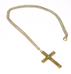 Mid Victorian English Cut & Applied 10K Rose & Green Gold Top Cross~HFB Co Chain