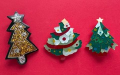 VINTAGE CHRISTMAS TREE PIN BROOCH LEE SANDS ABALONE HANDMADE MOP HTF RARE 80s 56