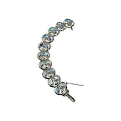 Stunning Signed Sparkly CORO Bracelet with Blue AB Rhinestones Rhodium Back