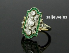 2CT Round Cut Lab-Created 3-Stone Art Deco Vintage Ring 14K 2-Tone Gold Finish