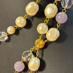 Pearl Necklace Gold Tone Purple Maximalist Multi Strand Regency Core