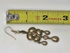 Topaz Faux Pearl Cabochon & Rhinestone Dangle Drop Earrings Vintage 2.5 Inches