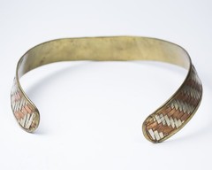Vintage Jewelry Set Mixed Metal Woven Copper Brass Silver Collar & Cuff Bracelet
