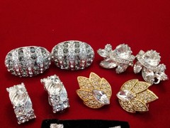 5 Pr High End Earrings Lisner Monet Unsigned Clip Back Pierced Rhinestone GT ST