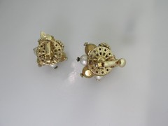 Vintage Vendome Faux Pearl Gold Bead Rhinestone Earrings Clip Layered Juliana St