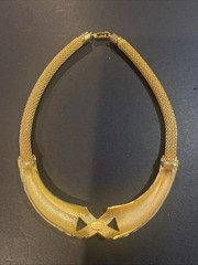 Vintage Lanvin Paris Gold Tone Mesh & Enamel Choker Necklace Signed