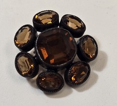 Vintage Schreiner Dark Topaz Rhinestone Button Twisted Shank