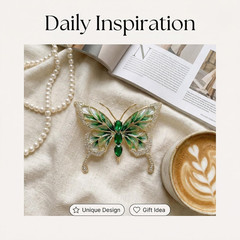 Vintage Rhinestone Butterfly Brooch Emerald Insect Brooch Crystal