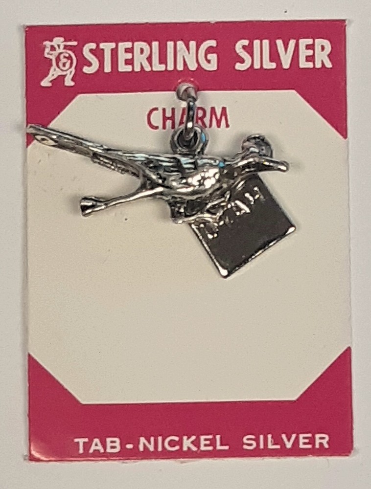 NOS VINTAGE Sterling Silver Utah Native American Roadrunner State Charm