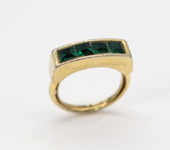 Vtg Trifari Green Channel Set Rhinestone Gold Tone Ring Size 7 Adjustable Signed