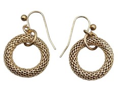 Vintage Gold Tone Mesh Earrings Hoop Hook Pierced Round Rope Shape Dangle MCM