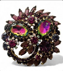 Vintage Verified D&E Juliana Pink Watermelon Vitrail Glass Rhinestone Brooch