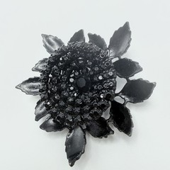 Albert Weiss Black Rhinestone and Enamel Flower Pin Brooch Signed Vintage