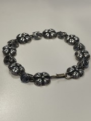 Mid-Century Taxco Sterling Silver 925 Flower & Spiral Bracelet