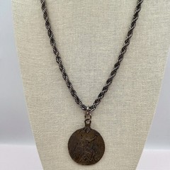 Vintage Y2K Rope Chain Silver-Tone Britannia Penny Medallion Pendant Necklace
