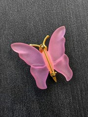 Vintage Large Butterfly Brooch Pink Acrylic Gold Tone Pin Gift 1.5″ x .58″