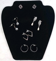Vintage Earring Lo9t 5 Pair Silver Tone Studs Wide Hoops Dangle Beads Faux Pearl