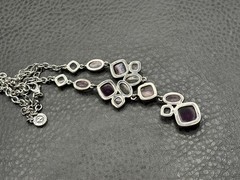 Napier 80s 90s Purple Pink Cabochon Station Silver Tone Necklace 16-18”