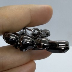 Vtg Jet Black Rhinestone Crescent Statement Gunmetal Brooch Marquise Teardrop