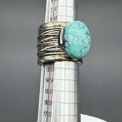 Vtg Silver Tone Faux Turquoise Wide Cigar Band Statement Cocktail Ring Size 5.5
