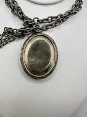 VTG Silver Tone XL Photo Pill Locket Signed D 32in Unsigned Estate Sale Read
