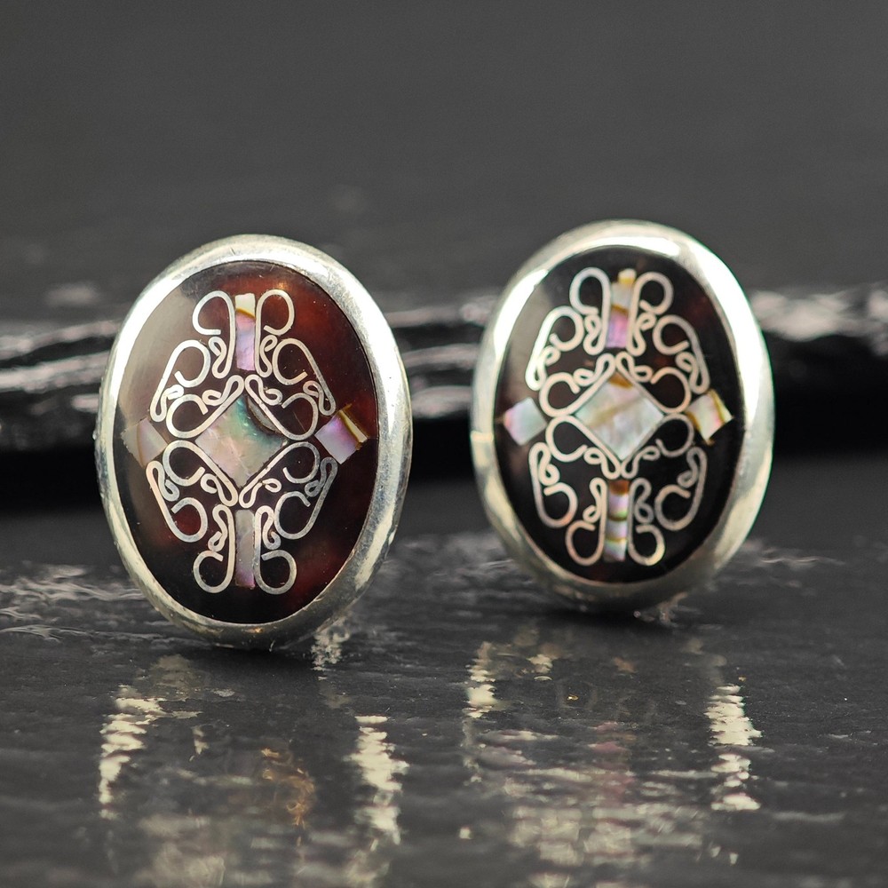 Mexican MOP Inlay Cufflinks Sterling Silver