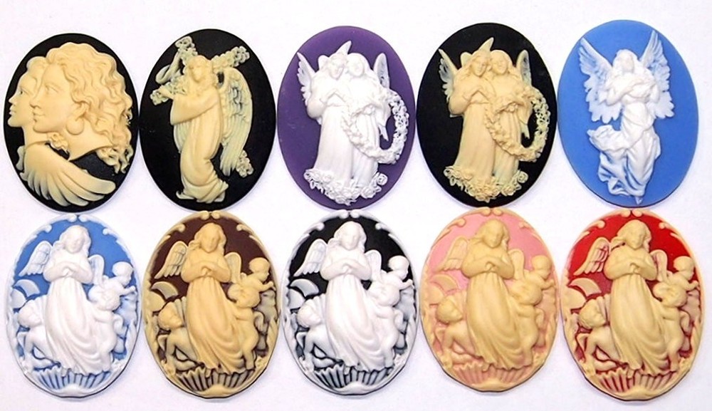 10 Different 40x30mm Victorian Beautiful Guardian Angel Cameos, All Very Nice