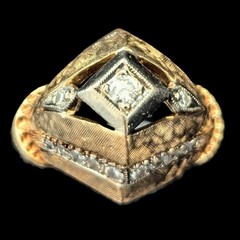 Vintage 1940s Retro Diamond Dome Heavy Ring 14k Two-Tone Gold Cocktail