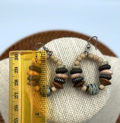 Vintage 1990s Boho Hoop Earrings Wood Metal Beads Earth Tones Limited Express