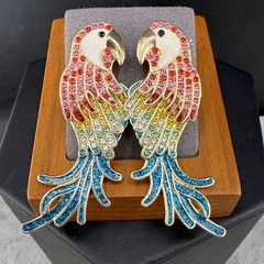 Sugarfix Rhinestone Parrot Pierced Earrings Gold Tone Bird Signed