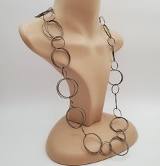VTG 925 MWS Round Ring Link Necklace 32in Sterling Silver Solid Hoops 50g Estate