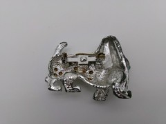 Vintage dog animal brooch pin silver-tone base metal turquoise color nose